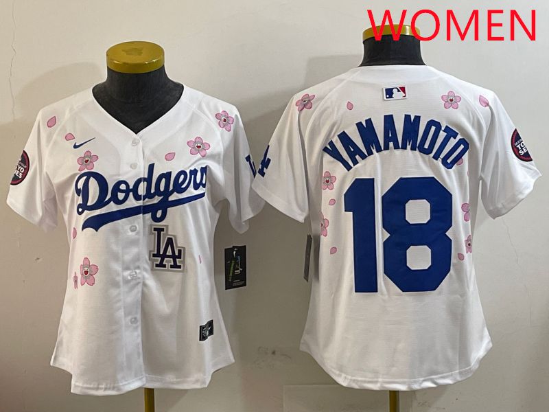 Women Los Angeles Dodgers #18 Yamamoto White Sakura Edition 2025 Nike MLB Jersey style 9